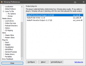 Nullsoft DirectSound Output selected